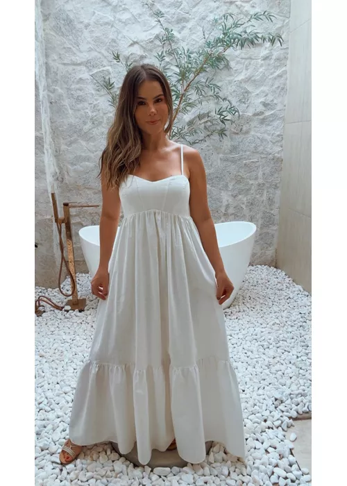Vestido Linho Elizabete Branco - LUCIELENA LARA