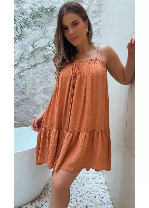 Vestido Curto Cindy Chiclé Caramelo - LUCIELENA LARA