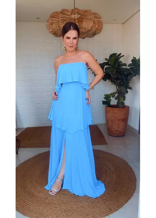 Vestido Tangerina Chiclé Azul Claro - LUCIELENA LARA