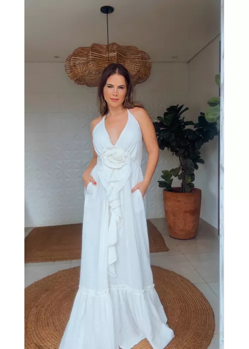 Vestido Maria Flor Chiclé Off White - LUCIELENA LARA