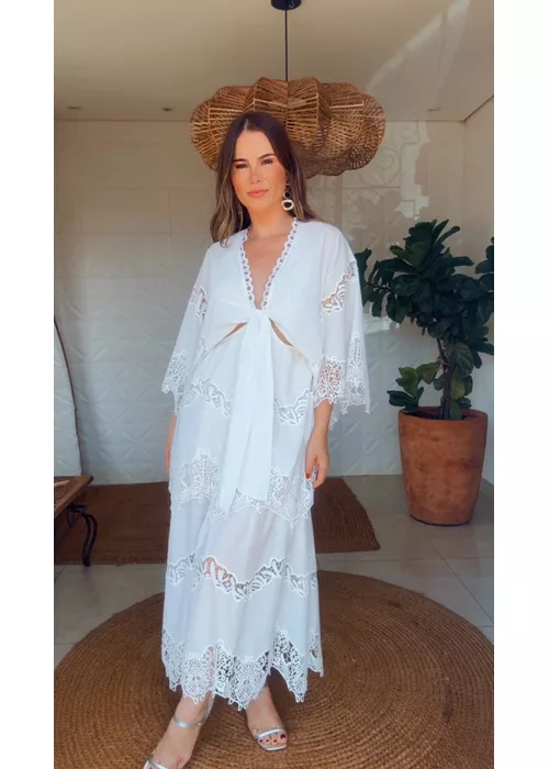 Vestido Cropped Barrado Artesanal Estampado - LUCIELENA LARA