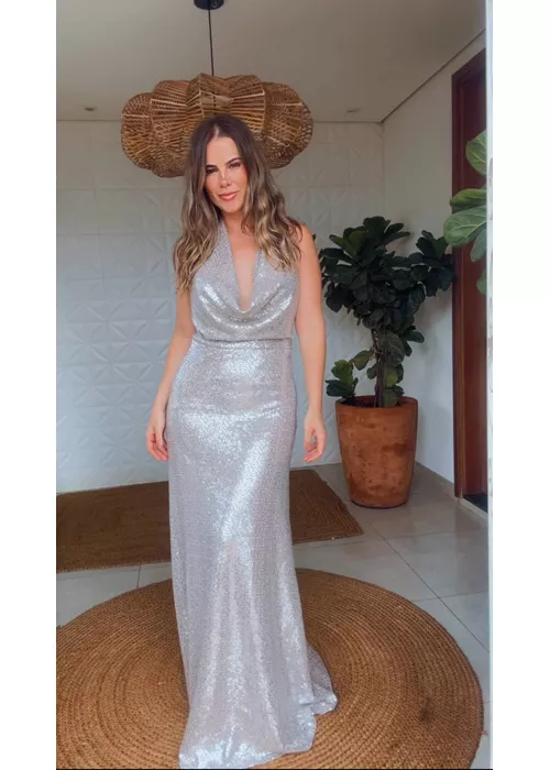 Vestido Paetê Paola Chiclé Nude - LUCIELENA LARA