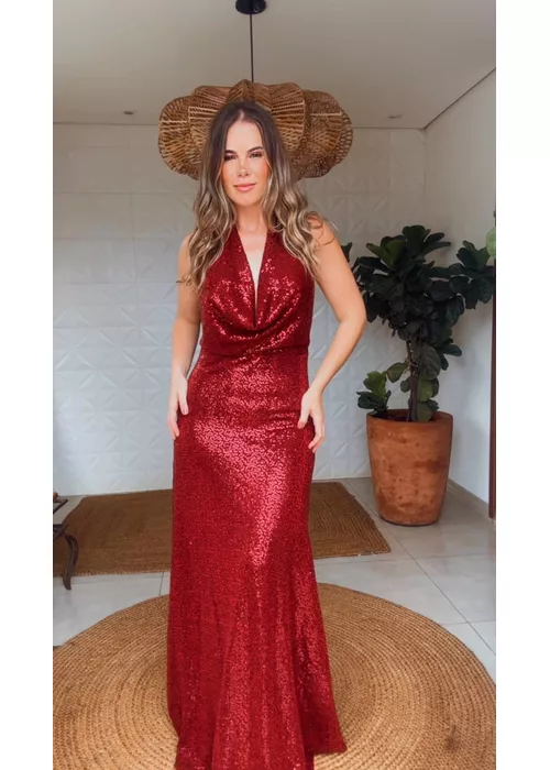Vestido Paetê Paola Chiclé Vermelha - LUCIELENA LARA