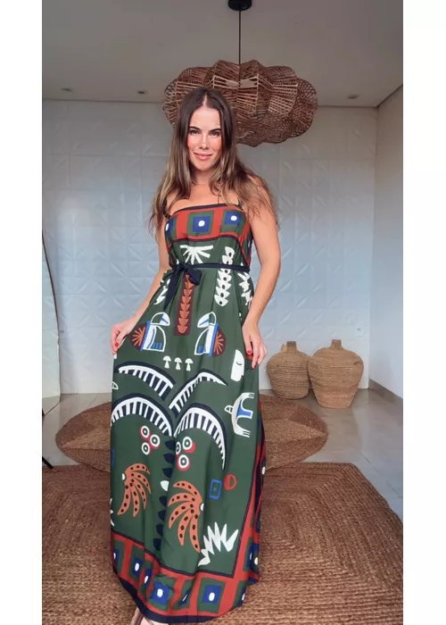 Vestido Midi Lenço Tropicalia Estampado - LUCIELENA LARA