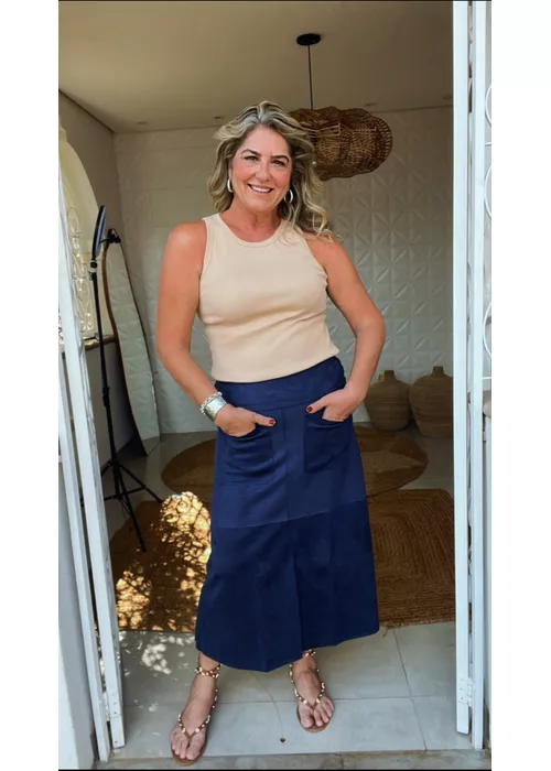 Saia Lorena Suede Azul Marinho - LUCIELENA LARA