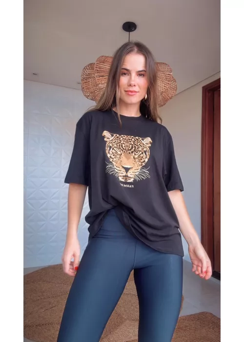 Tshirt Media Onça Esmeralda Estampado - LUCIELENA LARA