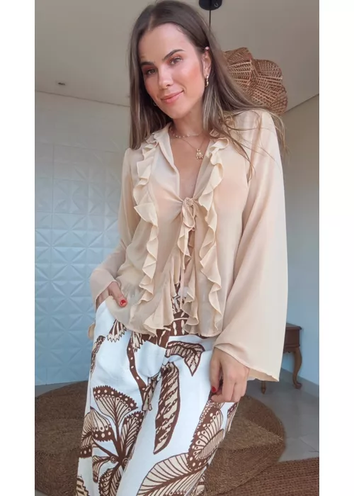 Camisa Babados Amarração Bege - LUCIELENA LARA
