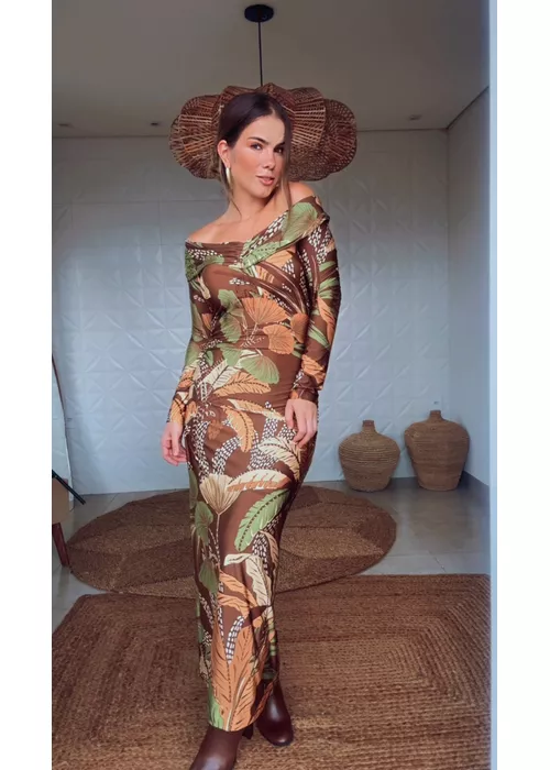 Vestido Franzido Floresta Sketch Estampado - LUCIELENA LARA