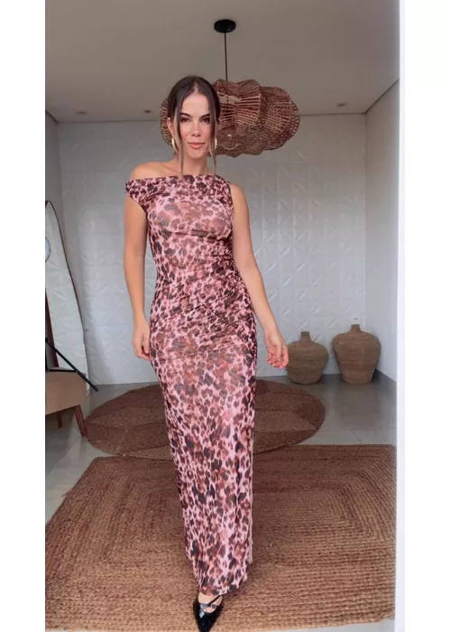 Vestido Tule Risquinho De Onça Estampado - LUCIELENA LARA