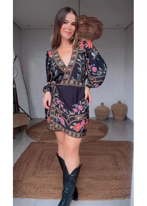 Vestido Curto Transpasse Floral Belle Estampado - LUCIELENA LARA