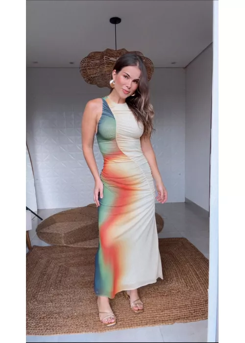 Vestido Tule Cropped Degrade Latina Estampado - LUCIELENA LARA