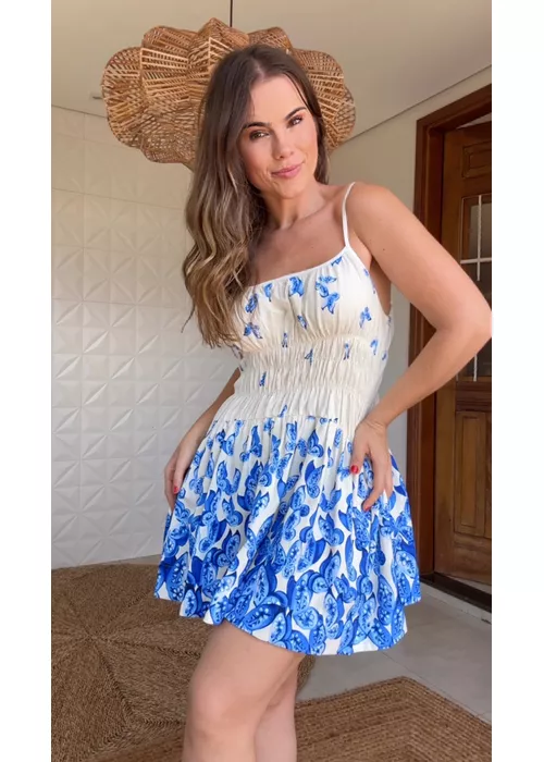 Vestido Curto Voo De Porcelana Estampado - LUCIELENA LARA