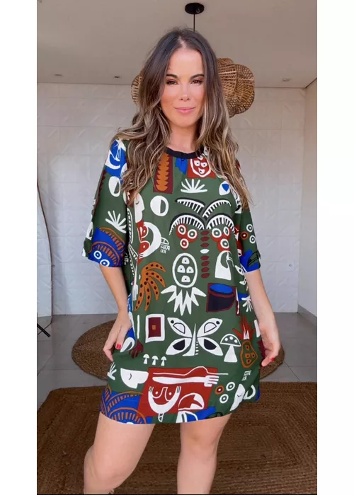 Vestido Tshirt Gráfico Tropical Estampado - LUCIELENA LARA