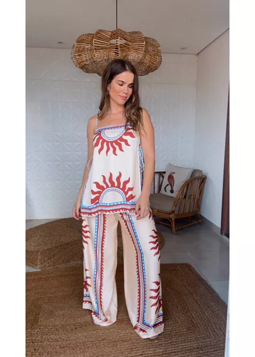 Calça Pantalona Lenço Solar Estampado - LUCIELENA LARA