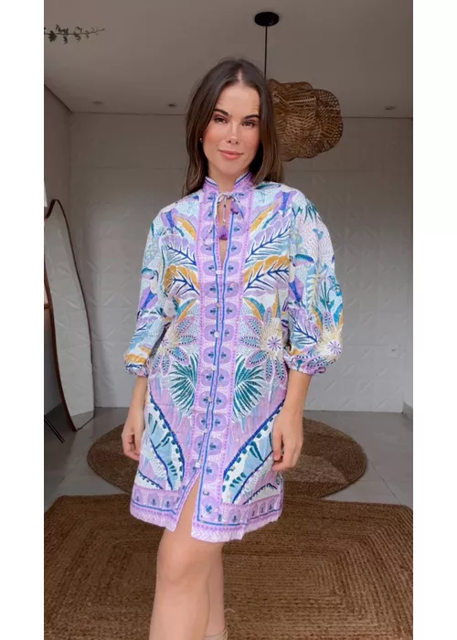 Vestido Curto Bata Tapete De Tucano Estampado - LUCIELENA LARA