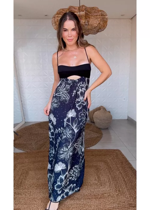 Vestido Longo Alça Céu De Flor Estampado - LUCIELENA LARA