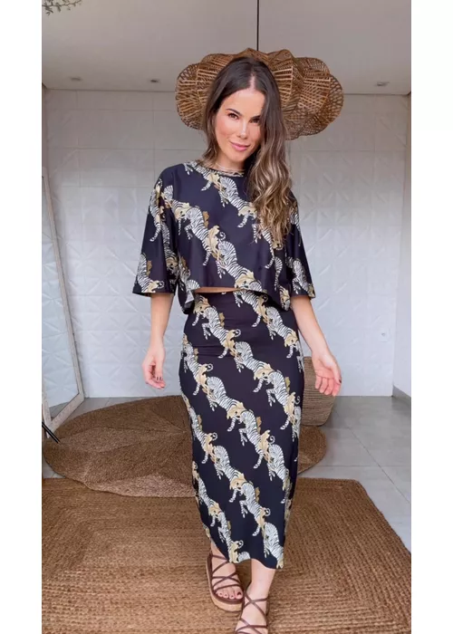Saia Midi Zebra Estampado - LUCIELENA LARA