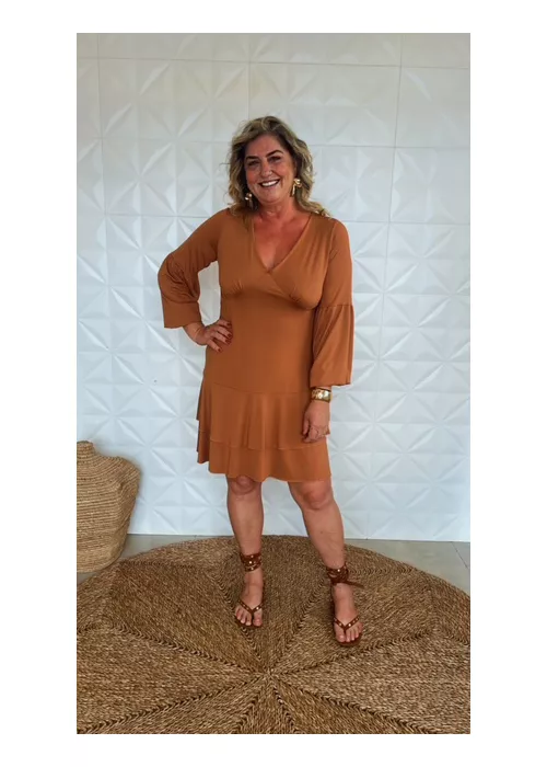 Vestido Curto Poliamida Mocha Mousse - LUCIELENA LARA
