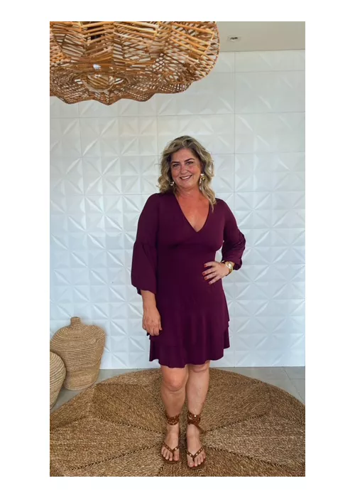 Vestido Curto Poliamida Vinho - LUCIELENA LARA