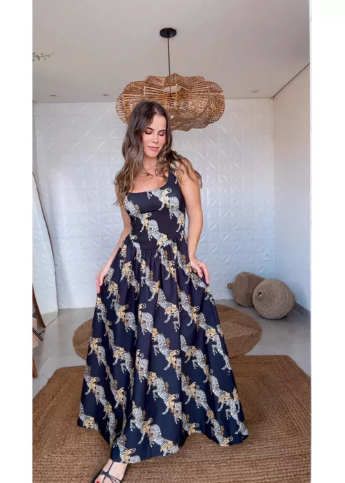 Vestido Midi Zebra E Estampado - LUCIELENA LARA