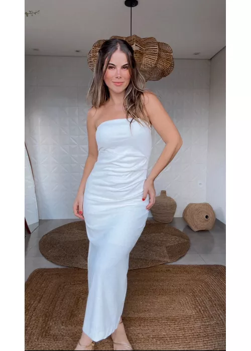 Vestido Sem Alça Pregas Off White - LUCIELENA LARA