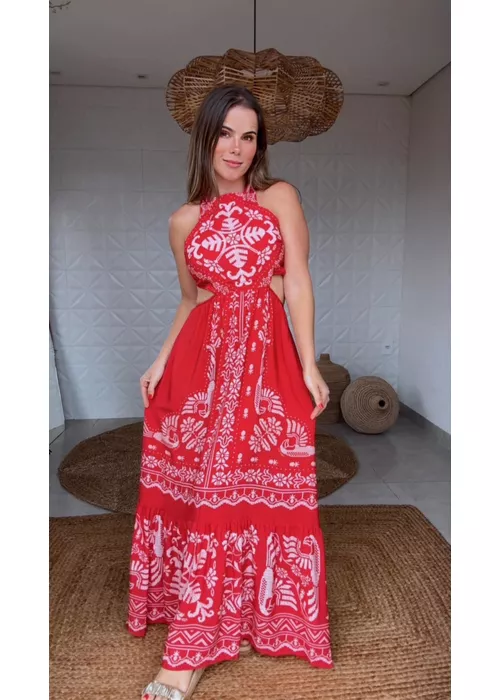 Vestido Longo Relicário Tropical Estampado - LUCIELENA LARA