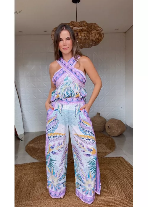 Calça Reta Tapete De Tucano Estampado - LUCIELENA LARA