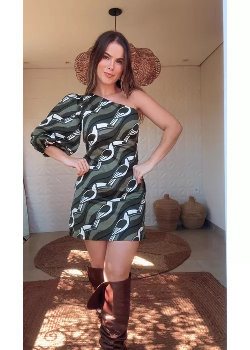Vestido Curto Tucano Gráfico Estampado - LUCIELENA LARA