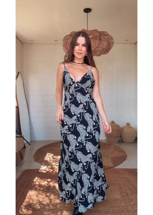 Vestido Alcinhas Tigres Estampado - LUCIELENA LARA