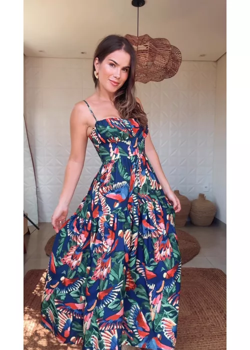 Vestido Cropped Voo Dos Passaros Estampado - LUCIELENA LARA