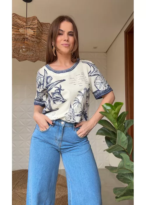 Tshirt Cropped Mar De Ondas Farm Estampado - LUCIELENA LARA