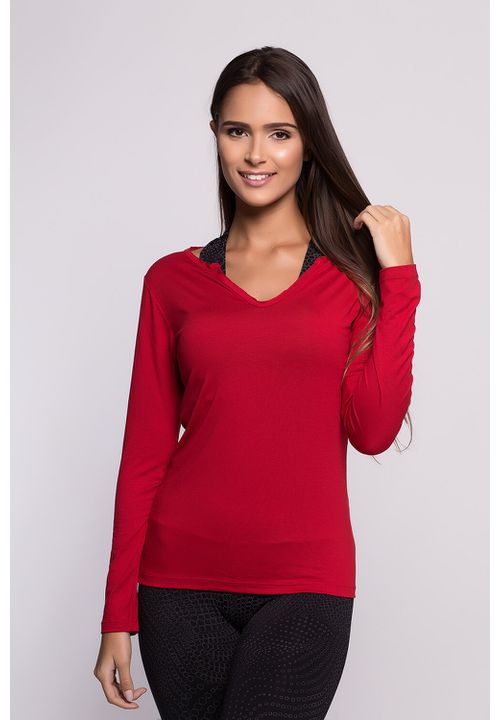 Blusa Manga Comprida Decote V Vermelho - Korefit