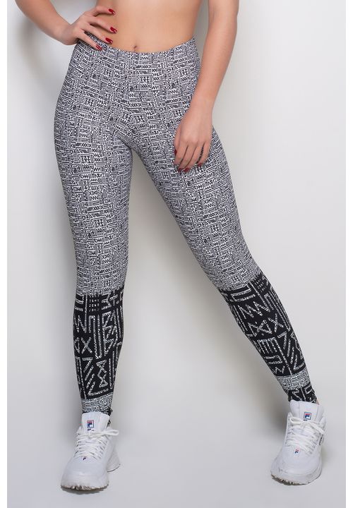 Calça Legging Fitness Emana Étnico Preto e Branco - Korefit