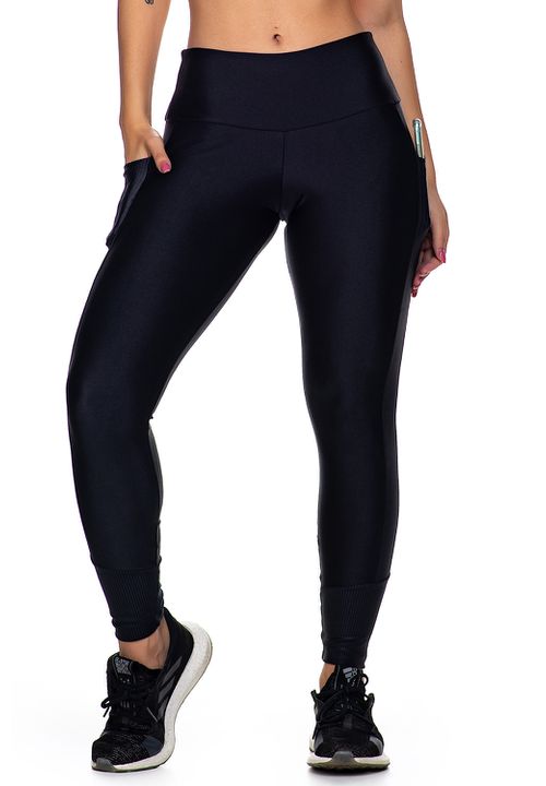 Calça Legging Trilobal Preto Bolsos Laterais - Korefit