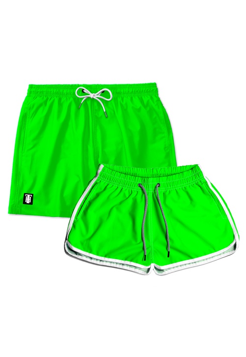 Kit Shorts Casal Masculino e Feminino Verde Liso U...