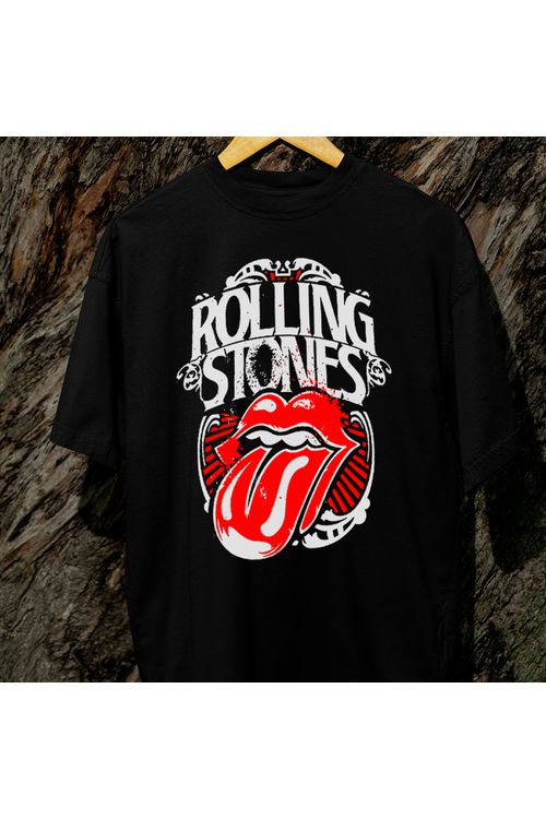 Camiseta Algodão Preta Rolling Stones