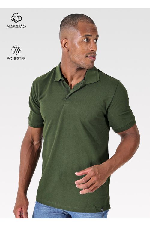 Polo Masculina Verde Musgo