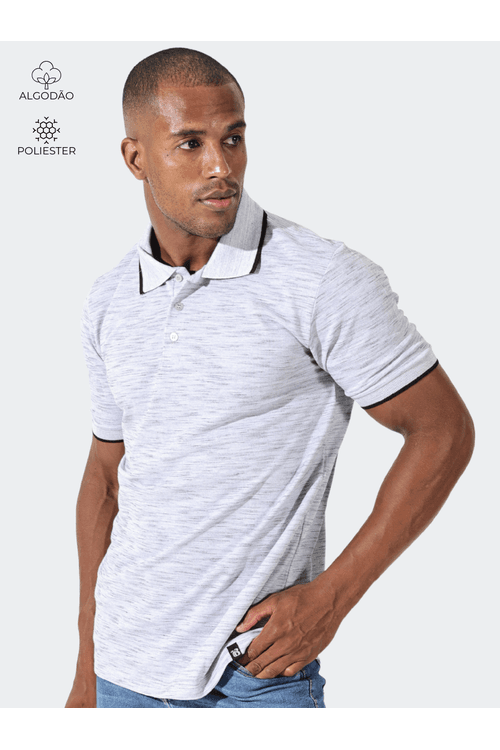  Polo Masculina Cinza Rajado
