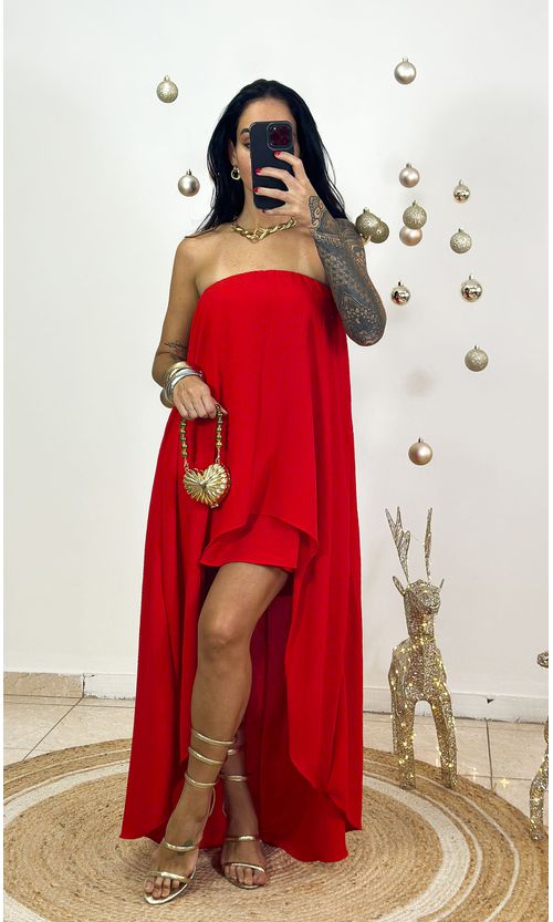 Vestido assimetrico vermelho clearance