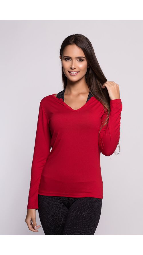 Blusa Manga Comprida Decote V Vermelho