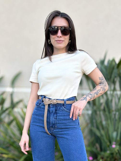 Blusa Baby Look Fiona Manga Curta CREME - LOJA TUTTI FRUTTI