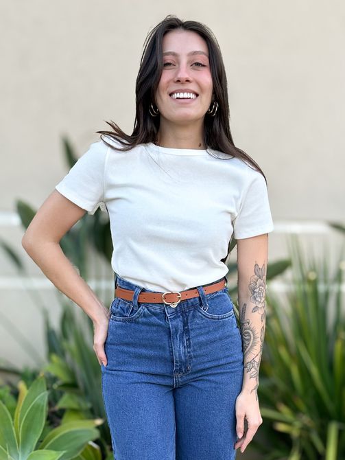 Blusa Baby Look Fiona Manga Curta OFF WHITE - LOJA TUTTI FRUTTI