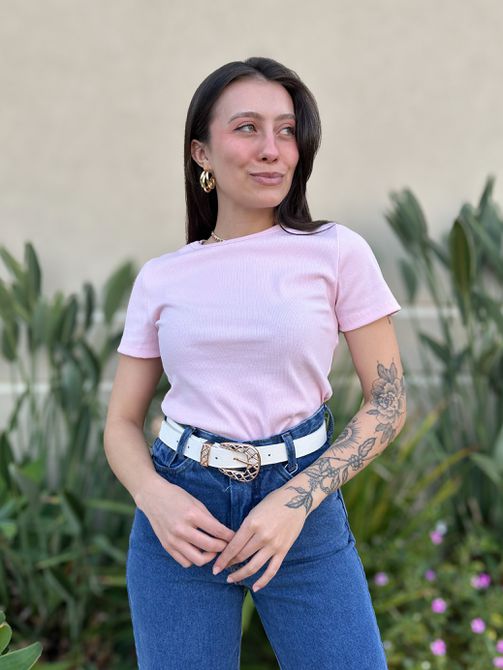 Blusa Baby Look Fiona Manga Curta ROSA CLARO - LOJA TUTTI FRUTTI