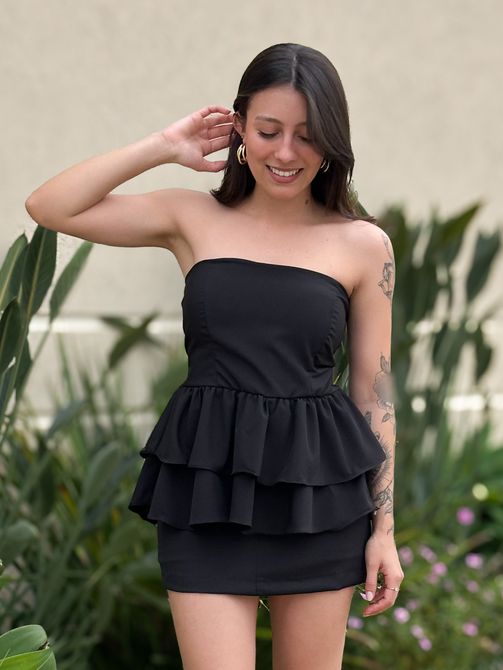 Blusa Doroti Sem Alças com Babados PRETO - LOJA TUTTI FRUTTI