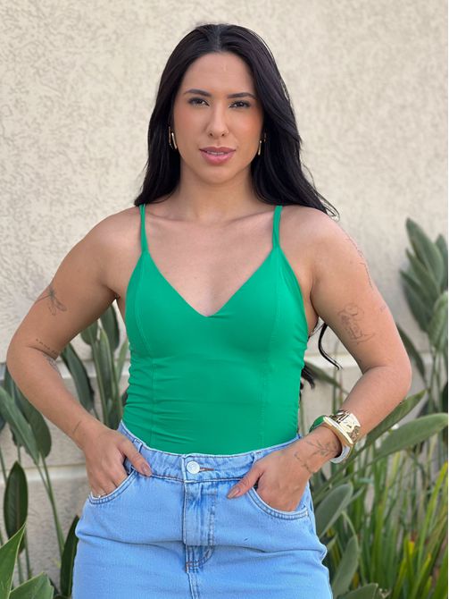 Body Maiô Alças Finas VERDE BANDEIRA - LOJA TUTTI FRUTTI