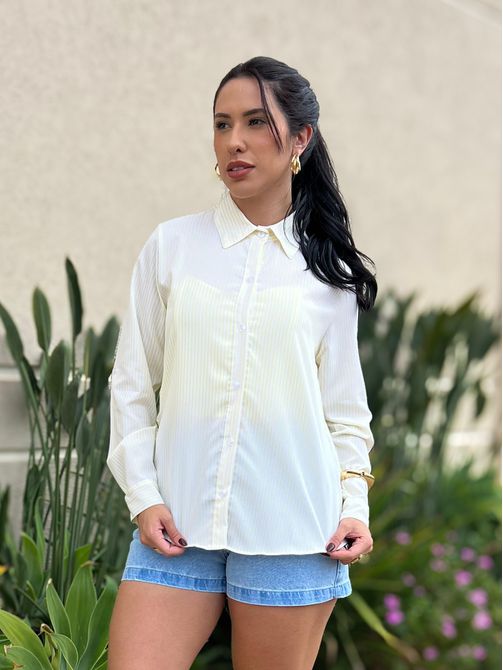 CAMISA LISTRADA LUCILA AMARELO MANTEIGA - LOJA TUTTI FRUTTI