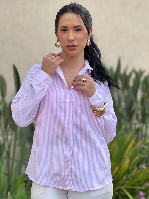CAMISA LISTRADA LUCILA ROSA CLARO - LOJA TUTTI FRUTTI