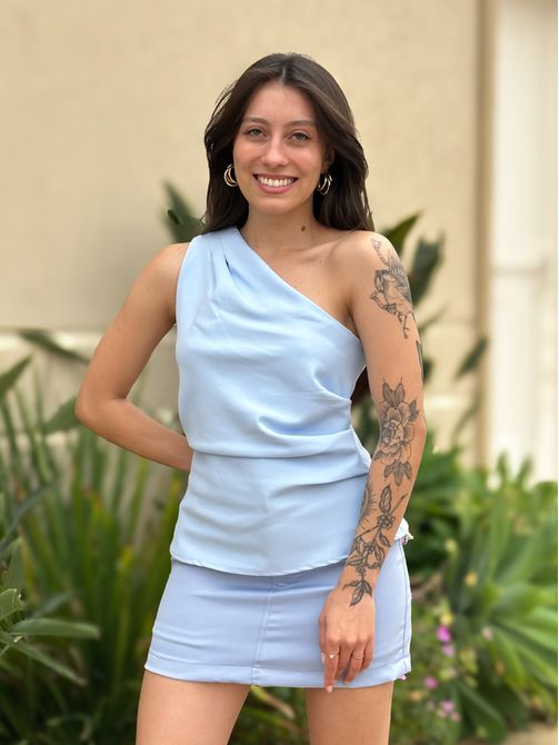 Blusa Nula Manga em Alfaiataria AZUL CLARO - LOJA TUTTI FRUTTI