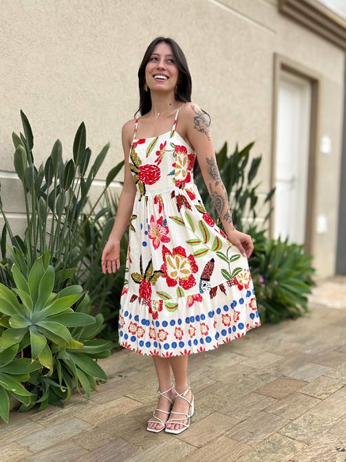 Vestido Curto Violeta ESTAMPADO OFF WHITE COM VERM... - LOJA TUTTI FRUTTI