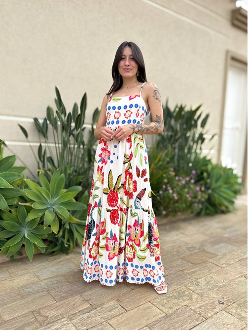 Vestido Iolanda ESTAMPADO OFF WHITE COM VERMELHO - LOJA TUTTI FRUTTI